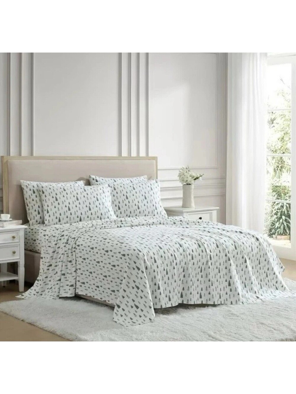 Lenox Flannel Sheet Set, Queen (Pine Trees Green) Holiday 6 Piece